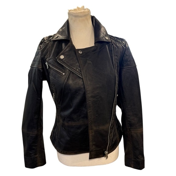 Bod & Christensen Blake Black 100% Genuine Leather Moto Biker Jacket Womens NWT - Picture 2 of 12